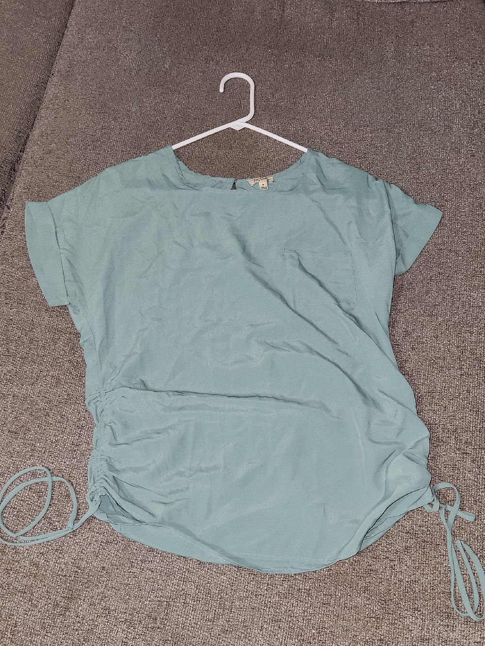 Lily White Light Teal Short Sleeve Drawstring Top